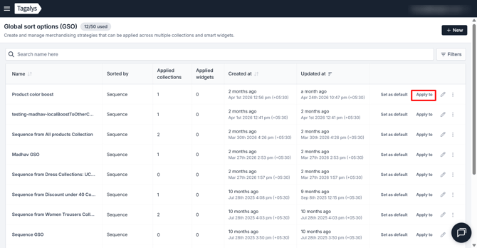 Global sort options (GSO) - Tagalys
