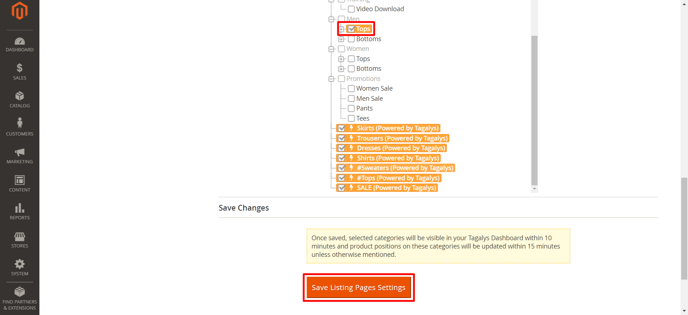 Tagalys Merchandising for a new Category created on Magento 