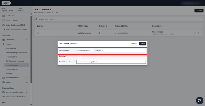 Search Redirects - Tagalys