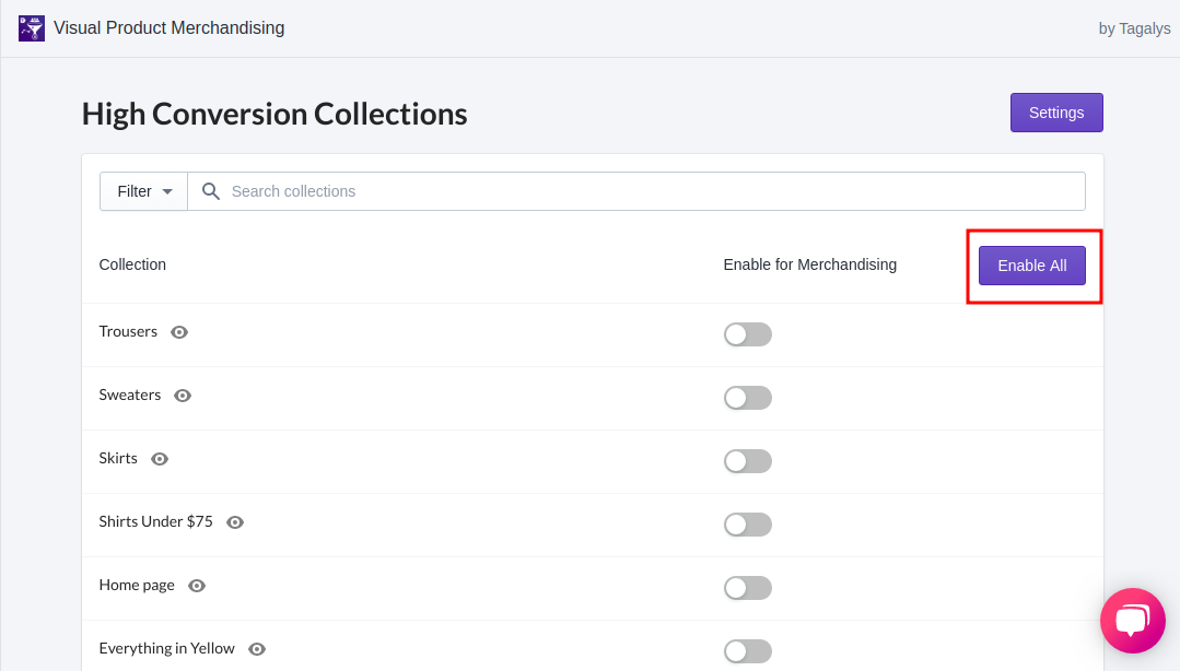 Enable Collections for Merchandising in Tagalys