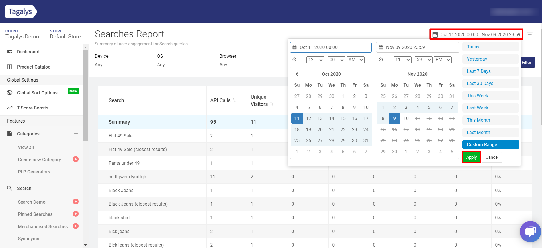 Download reports from Tagalys Dashboard