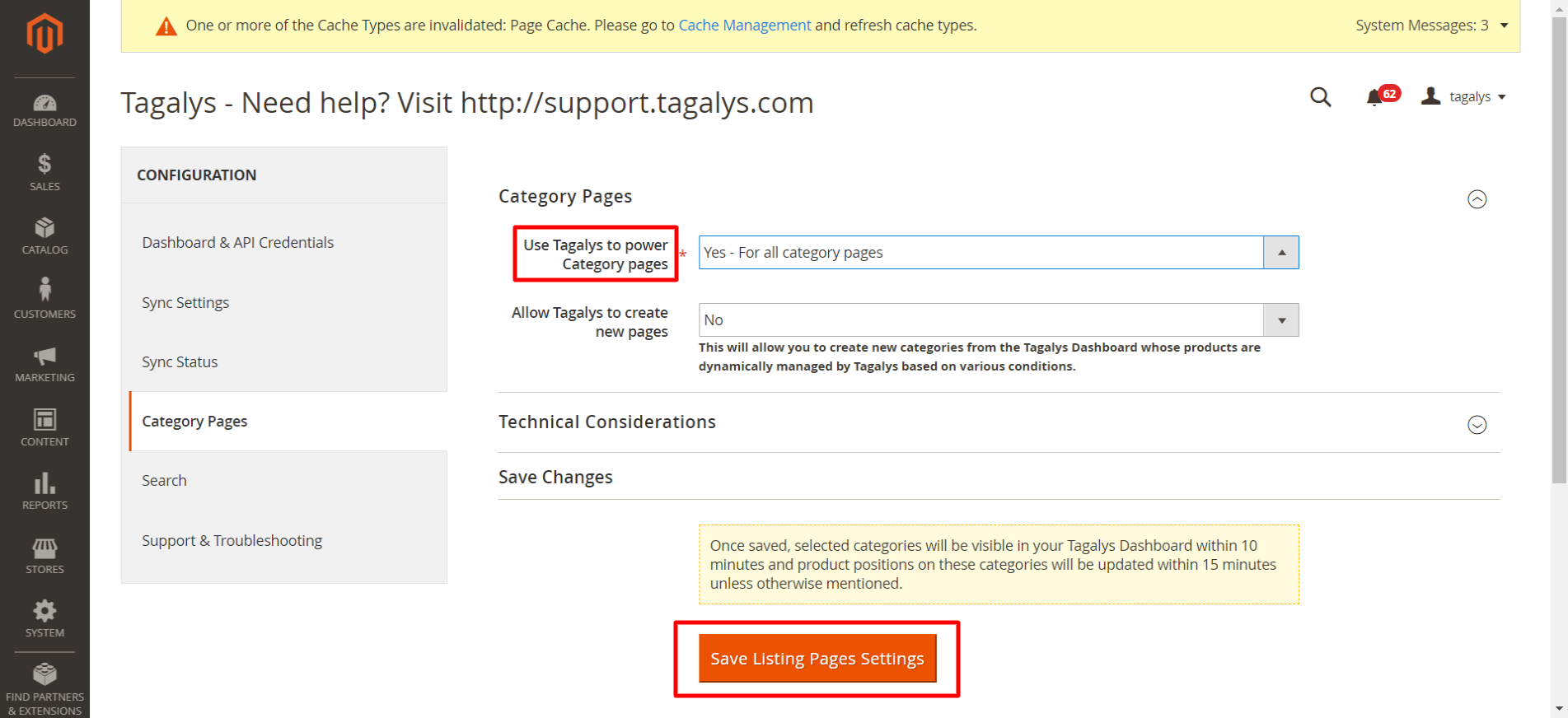 Enable all existing or future categories for merchandising on Tagslys. 